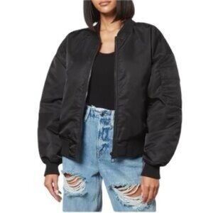 Good American black satin bomber jacket sz XS